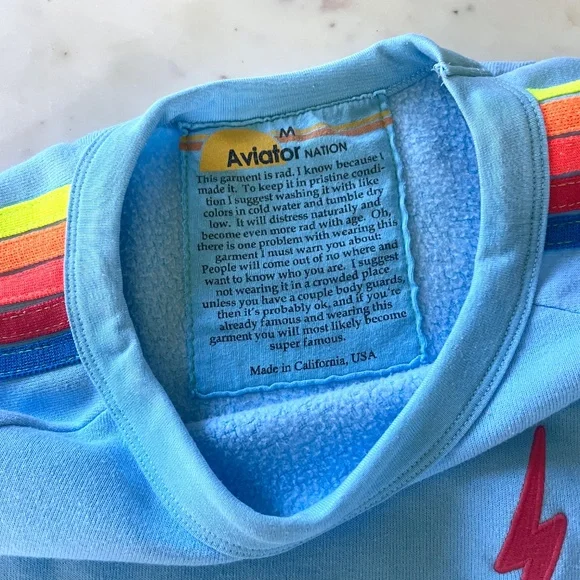 Aviator Nation Lightning Bolt Neon Rainbow Stripe Crop Sweatshirt in Blue - Picture 6 of 14